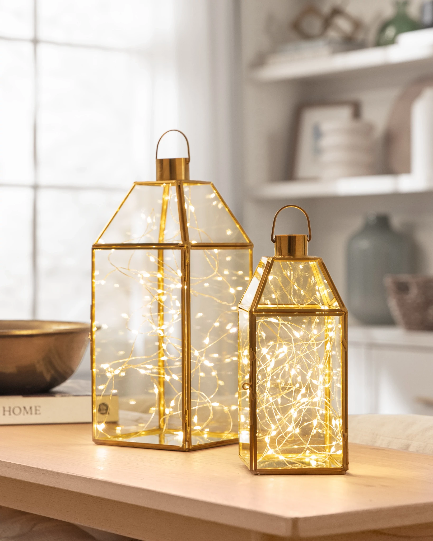 Lanterne con Luci Fanciulle in Ottone - Set di 2